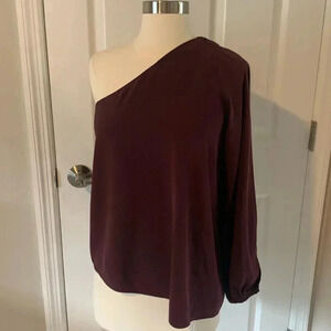 One shoulder, silk burgundy blouse